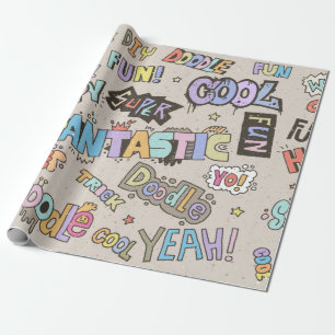 Doodle Lettering Words Cool Fun hand getekend Cadeaupapier