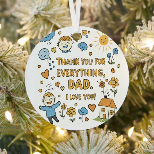 Doodle liefde voor papa print-"Dank je papa" Metalen Ornament (Insitu)