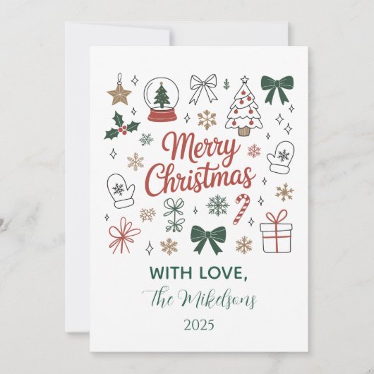 Doodle Line Art Christmas Feestdagenkaart (Voorkant)