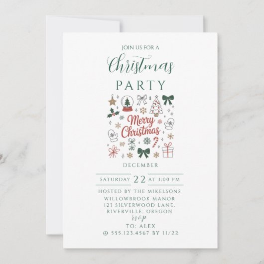 Doodle Line Art Christmas Kaart (Voorkant)