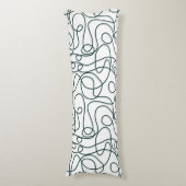 Doodle Line Art Patroon | Donker Smaragd Groen/Wit Lichaamskussen (Voorkant Verticaal)