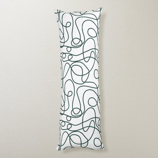 Doodle Line Art Patroon | Donker Smaragd Groen/Wit Lichaamskussen (Achterkant (Verticaal))