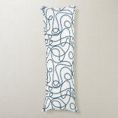 Doodle Line Art Patroon | Donkerblauw-groen op wit Lichaamskussen (Voorkant Verticaal)