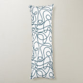Doodle Line Art Patroon | Donkerblauw-groen op wit Lichaamskussen (Achterkant (Verticaal))