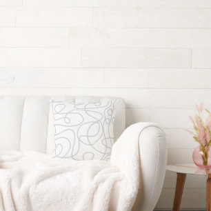 Doodle Line Art Patroon   Dusty Blue op wit Kussen