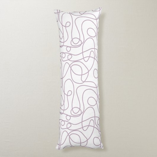 Doodle Line Art Patroon | Mauve op wit Lichaamskussen (Achterkant (Verticaal))