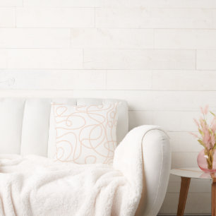 Doodle Line Art Patroon Perzik/abrikoos op wit Kussen