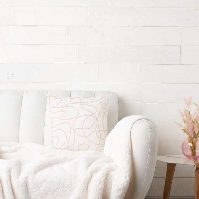 Doodle Line Art Patroon | Perzik/abrikoos op wit Kussen (Bank)