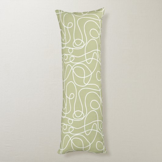 Doodle Line Art Patroon | Wit op Bord Pistache Lichaamskussen (Achterkant (Verticaal))