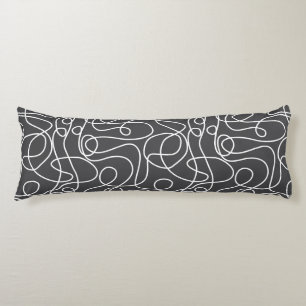 Doodle Line Art Patroon Wit op grafiet Lichaamskussen