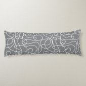 Doodle Line Art Patroon | Wit op Grijs Lichaamskussen (Achterkant)