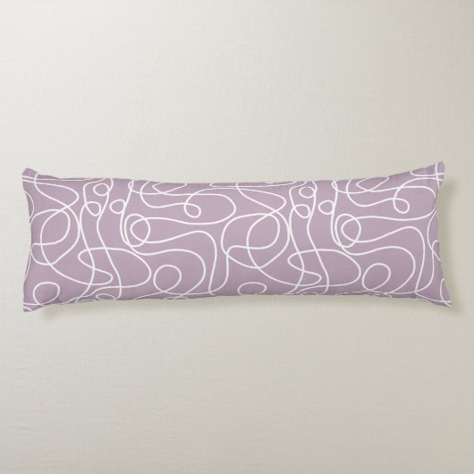 Doodle Line Art Patroon | Wit op Mauve Lichaamskussen (Achterkant)