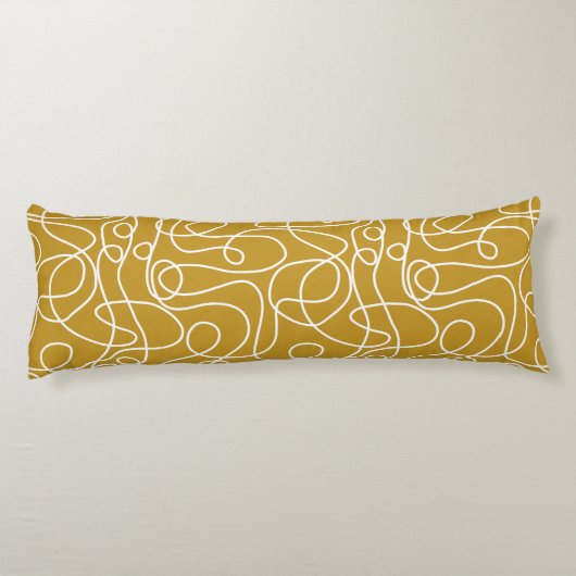 Doodle Line Art Patroon | Wit op oud goud Lichaamskussen (Achterkant)