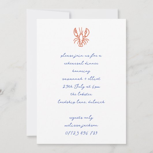 Doodle Lobster Wedding Rehearsal Dinner Kaart (Voorkant)