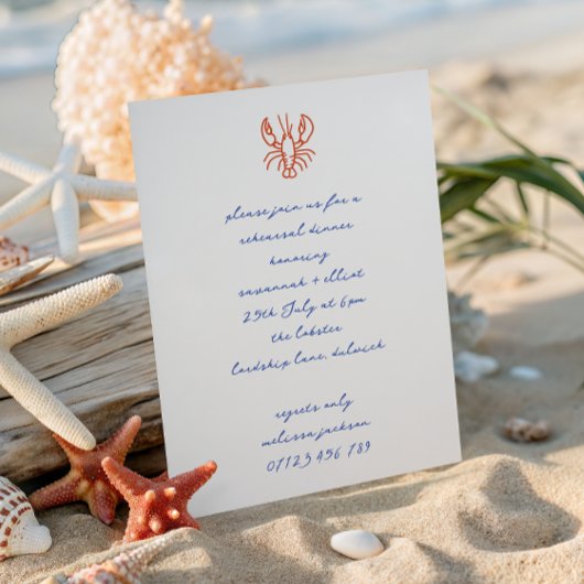 Doodle Lobster Wedding Rehearsal Dinner Kaart