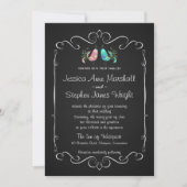 Doodle Lovebird Chalkboard Wedding Kaart (Voorkant)