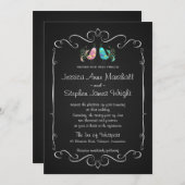 Doodle Lovebird Chalkboard Wedding Kaart (Voorkant / Achterkant)