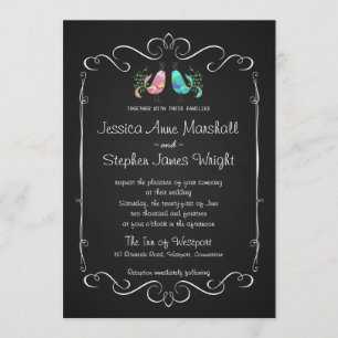 Doodle Lovebird Chalkboard Wedding Kaart