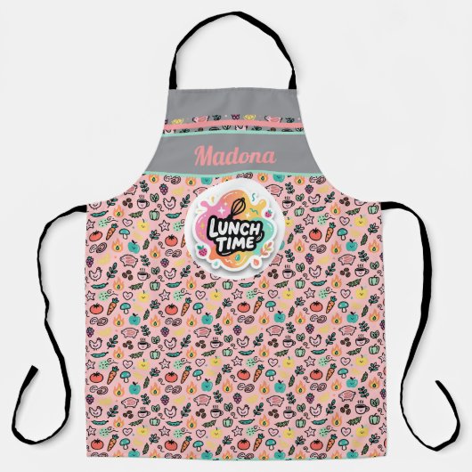 Doodle Lunch Time Whisk Pastel Sticker Schort (Voorkant)