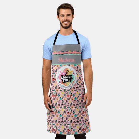 Doodle Lunch Time Whisk Pastel Sticker Schort (Gedragen)