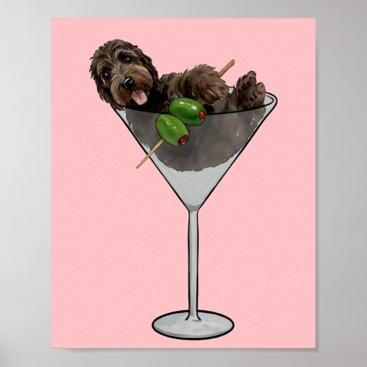 Doodle Martini Dog Mom Waterverf Poster (Voorkant)