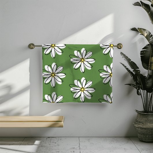 Doodle Modern Daisy Green Badkamer Decor Bad Handdoek