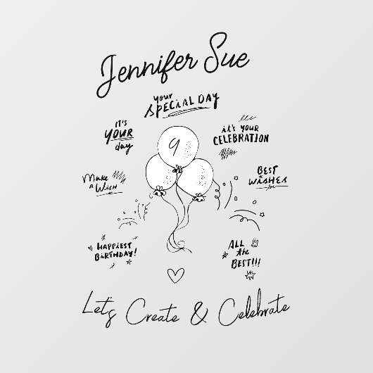 Doodle moderne ballon Happy Birthday Raamsticker (Vel)