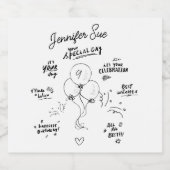 Doodle moderne ballon Happy Birthday Sparkling Wijnetiket (Enkel label)