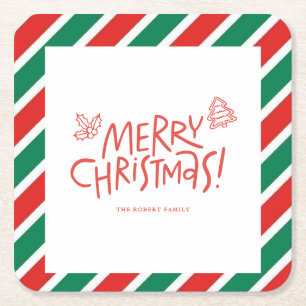 Doodle moderne kerstfeest kaart kartonnen onderzetters