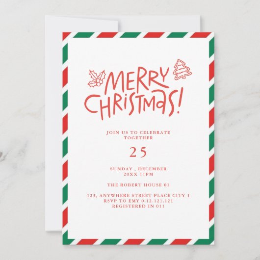 Doodle moderne kerstfeest uitnodiging (Voorkant)