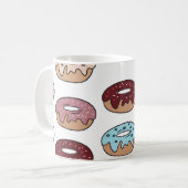 Doodle multi-gekleurde donuts achtergrond. koffiemok (Voorkant links)