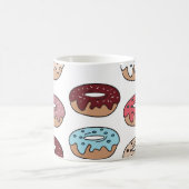 Doodle multi-gekleurde donuts achtergrond. koffiemok (Center)