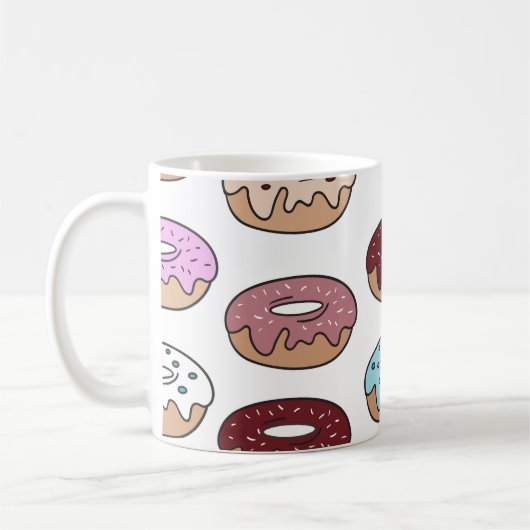 Doodle multi-gekleurde donuts achtergrond. koffiemok (Links)