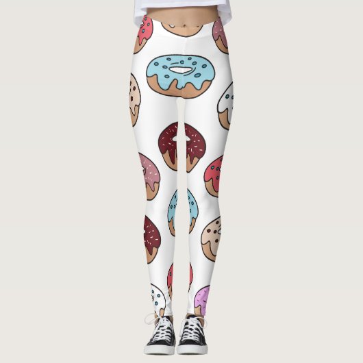 Doodle multi-gekleurde donuts achtergrond. leggings (Voorkant)