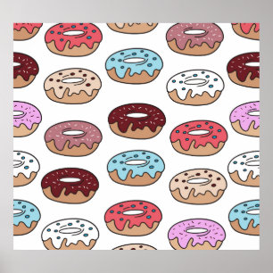 Doodle multi-gekleurde donuts achtergrond. poster