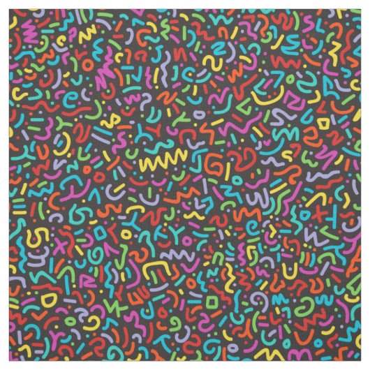 Doodle (Multi on Black) Stof (Swatch)