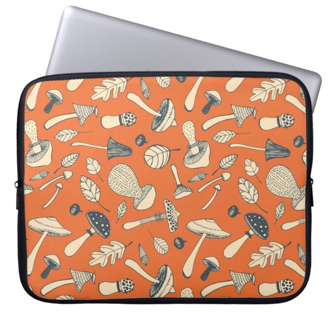 Doodle Mushroom  Naadloze Wallpaper Laptop Sleeve (Voorkant)