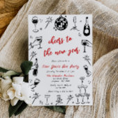 Doodle Nieuwjaarsfeest Uitnodiging Quirky Red
