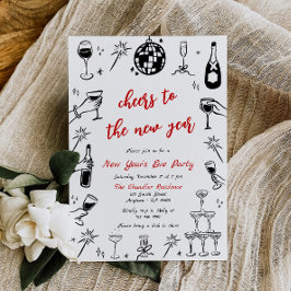 Doodle Nieuwjaarsfeest Uitnodiging Quirky Red