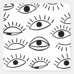 Doodle oog, creatief naadloos patroon. vierkante sticker