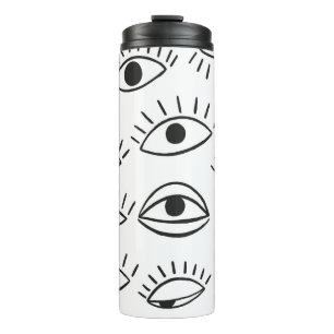 Doodle oog, naadloos patroon. thermosbeker