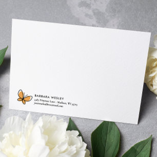 DOODLE ORANJE VLINDER WHIMSICAL MONOGRAM NOTITIEKAARTJE