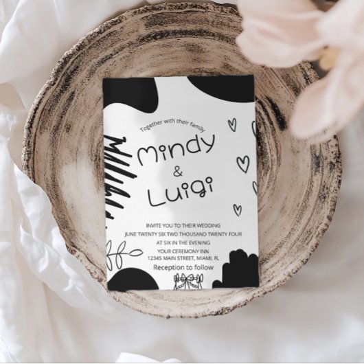 Doodle Organic Shapes Script Wedding Kaart