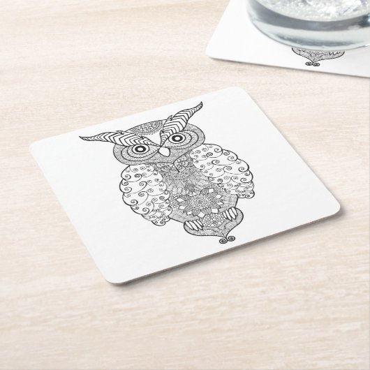 Doodle Owl Kartonnen Onderzetters (Schuin)