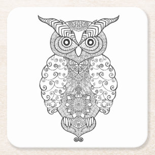 Doodle Owl Kartonnen Onderzetters