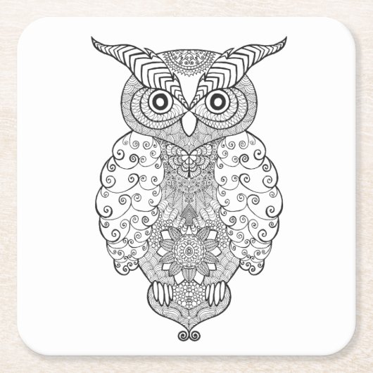 Doodle Owl Kartonnen Onderzetters (Voorkant)