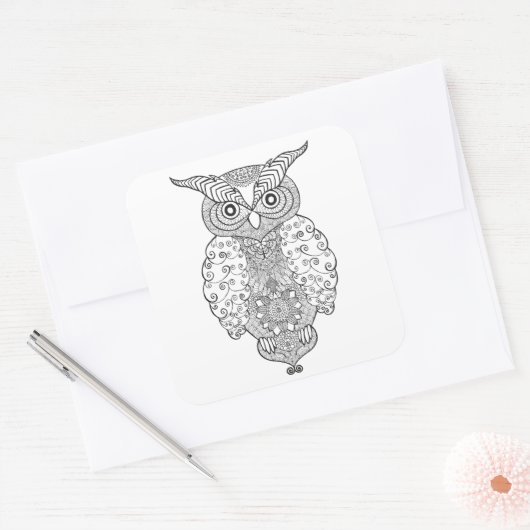 Doodle Owl Vierkante Sticker (Envelop)