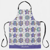 Doodle paars floral Patroon gepersonaliseerde naam Schort (Voorkant)