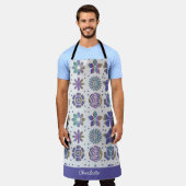 Doodle paars floral Patroon gepersonaliseerde naam Schort (Gedragen)