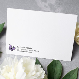 DOODLE PAARSE VLINDER WHIMSICAL MONOGRAM NOTITIEKAARTJE